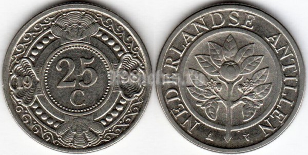 монета Нидерландские Антиллы 25 центов 1996-2009 год