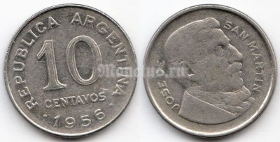 монета Аргентина 10 сентаво 1956 год