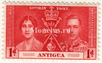 марка Антигуа 1 пенни 1937 год Коронация Короля Георг VI