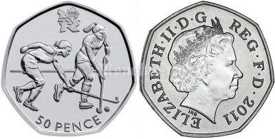 монета Великобритания 50 пенсов 2011 год Летние Олимпийские игры в Лондоне 2012 год - хоккей на траве