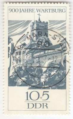 марка ГДР 10+5 пфенниг "Wartburg, New Kemenate and donjon" 1966 год Гашение
