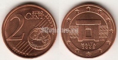 монета Мальта 2 евро цента 2008 год