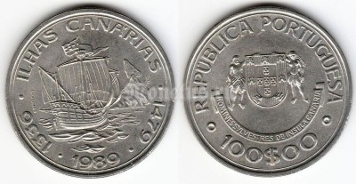 монета Португалия 100 эскудо 1989 год Великие географические открытия - Канарские острова