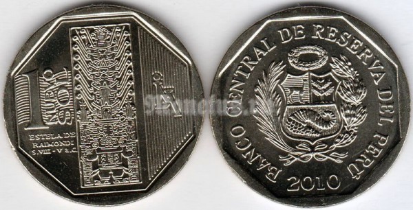 монета Перу 1 новый соль 2010 год Серия богатство и гордость Перу - Стела Раймонди