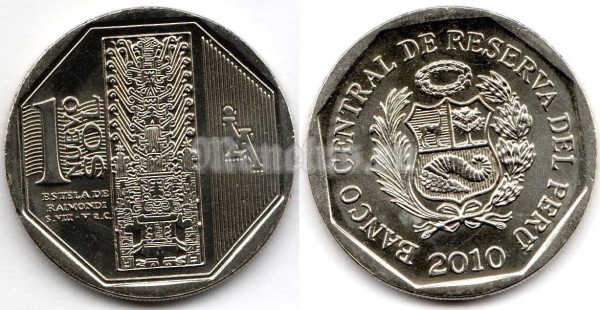 монета Перу 1 новый соль 2010 год Серия богатство и гордость Перу - Стела Раймонди