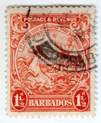 марка Барбадос 1 1/2 пенни "Seal of the Colony - Postage & Revenue***" 1933 год Гашение