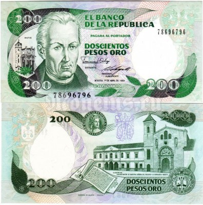 бона Колумбия 200 песо 1989 год