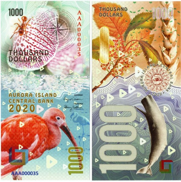 Бона Остров Аврора 1000 долларов 2020 год - Флора и фауна