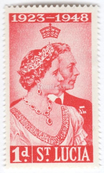 марка Сент-Люсия 1 пенни "Royal Couple" 1948 год