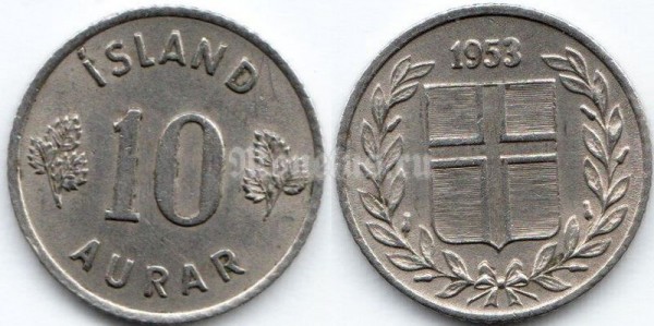 монета Исландия 10 эйре 1953 год