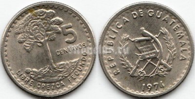 монета Гватемала 5 сентаво 1974 год