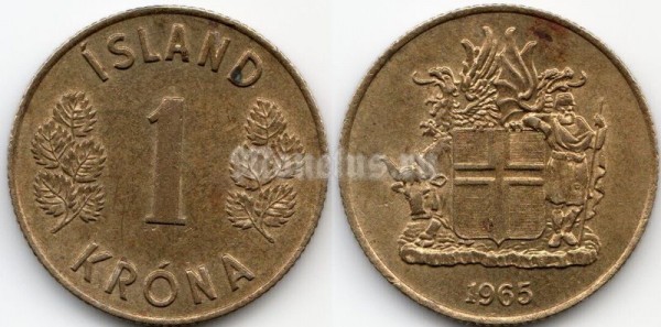 монета Исландия 1 крона 1965 год