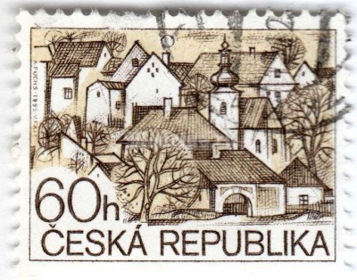 марка Чехия 60 геллер "Village with a village square and church" 1995 год Гашение