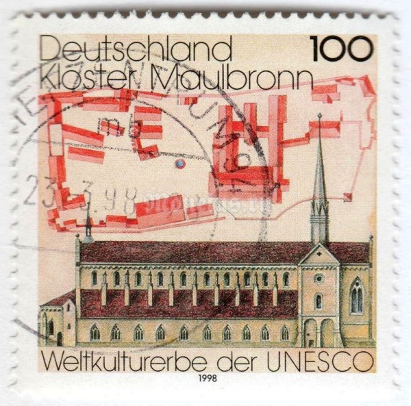 марка ФРГ 100 пфенниг "Maulbronn Monastery Complex (World Heritage 1993)" 1998 год Гашение