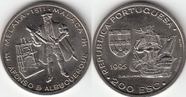 монета Португалия 200 эскудо 1995 год - 480 лет со дня смерти Афонсу де Албукерки