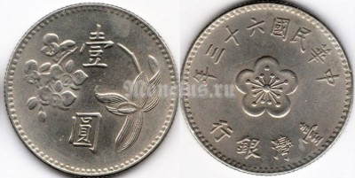 монета Тайвань 1 юань 1974 год