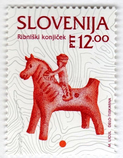 марка Словения 12 толар "Boy on horse (statuette), Ribnica" 1994 год