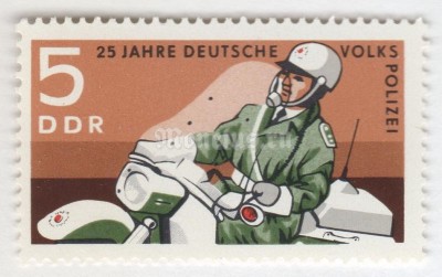 марка ГДР 5 пфенниг "Motorcycle patrol" 1970 год