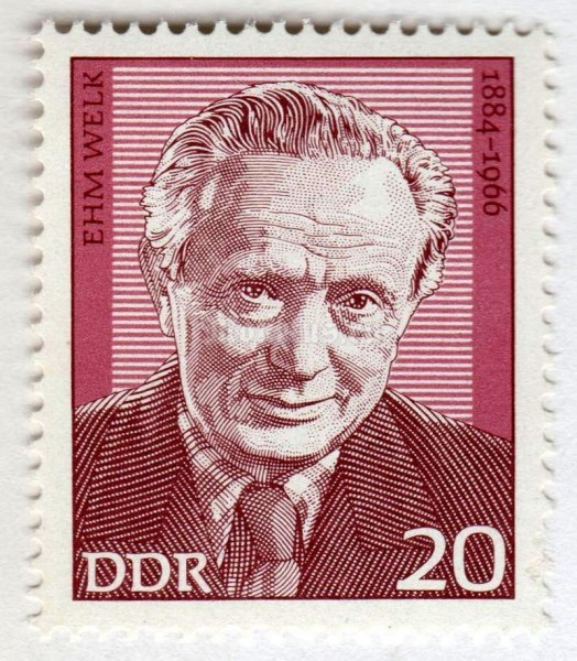 марка ГДР 20 пфенниг "Ehm Welk (1884-1966), writer" 1974 год