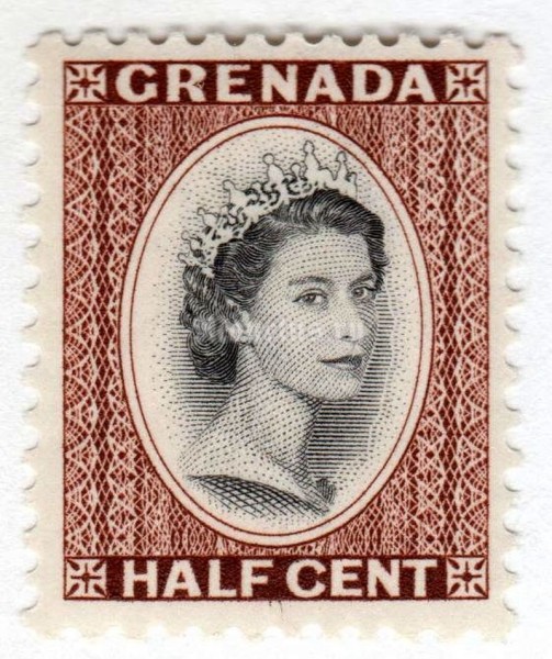 марка Гренада 1/2 цента "Queen Elizabeth II" 1953 год