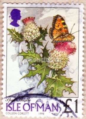 марка Остров Мэн 1 фунт "Цветы" 1998 год