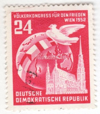 марка ГДР 24 пфенниг "Peace dove, Globe" 1952 год Гашение