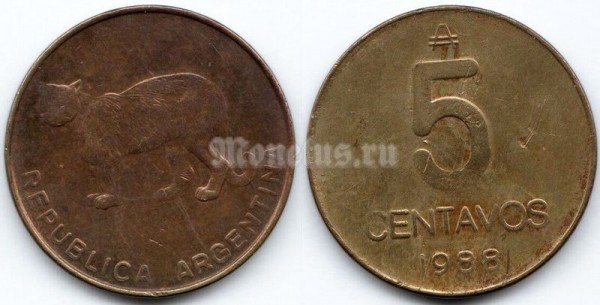 Монета Аргентина 5 центаво 1988 год