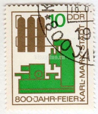 марка ГДР 10 пфенниг "Stylized Chemical Plant, Machine Tool" 1965 год Гашение