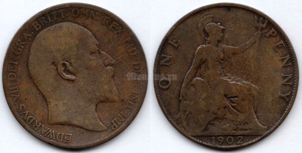 монета Великобритания 1 пенни 1902 год