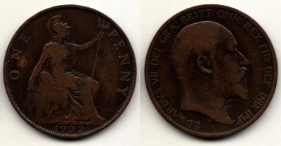 монета Великобритания 1 пенни 1902 год