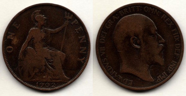 монета Великобритания 1 пенни 1902 год