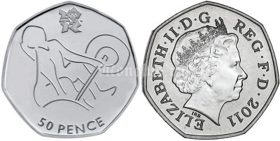 монета Великобритания 50 пенсов 2011 год Летние Олимпийские игры в Лондоне 2012 год - штанга