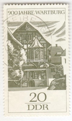 марка ГДР 20 пфенниг "Wartburg, Gothic Bailiwick" 1966 год Гашение
