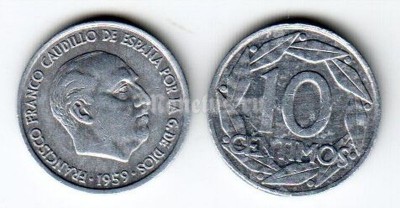 монета Испания 10 сантим 1959 год