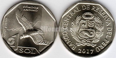 монета Перу 1 новый соль 2017 год серия Фауна Перу - Андский кондор (Vultur gryphus)