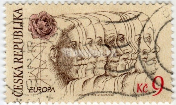 марка Чехия 9 крон "Europa 1994 - Peace and freedom" 1995 год гашение
