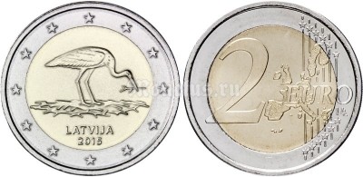 Монета Латвия 2 евро 2015 год Чёрный аист