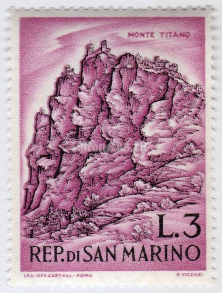 марка Сан-Марино 3 лиры "Bergen" 1962 год
