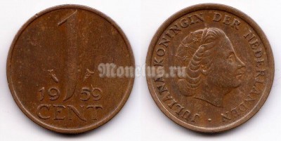 монета Нидерланды 1 цент 1959 год