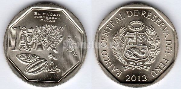 монета Перу 1 новый соль 2013 год серия Природные ресурсы Перу - Какао