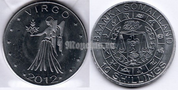 монета Сомалиленд 10 шиллингов 2012 год серия Знаки зодиака - дева