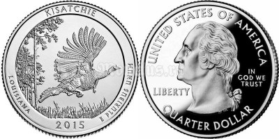 монета США 25 центов 2015 год штат Луизиана Национальный лес Кисатчи, 27-й