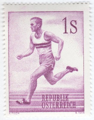 марка Австрия 1 шиллинг "Runner" 1959 год
