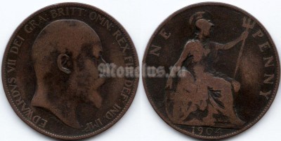 монета Великобритания 1 пенни 1904 год