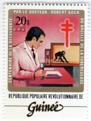 марка Гвинея 20 сули "Dr. Robert Koch (1843-1910) TB Bacillus" 1963 год