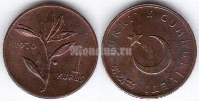 Монета Турция 1 куруш 1970 год