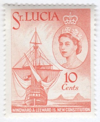 марка Сент-Люсия 10 центов "16th Century Ship" 1960 год