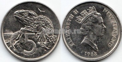 монета Новая Зеландия 5 центов 1988 год