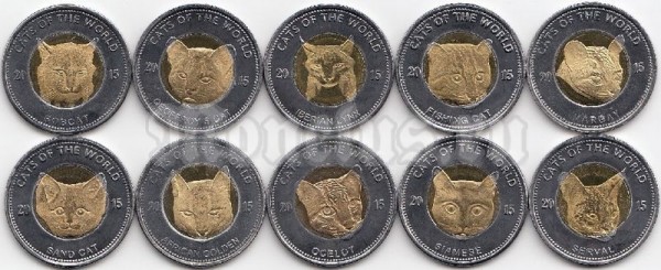 Пунтленд набор из 10-ти монет 25 шиллингов 2015 год - Кошки