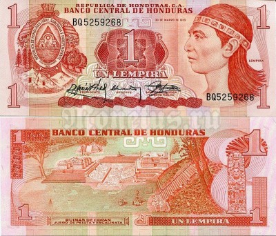 бона Гондурас 1 лемпира 1989 год